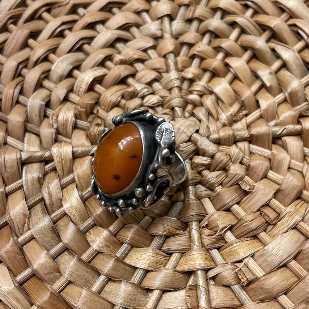 Vintage Silver and Amber Statement Ring